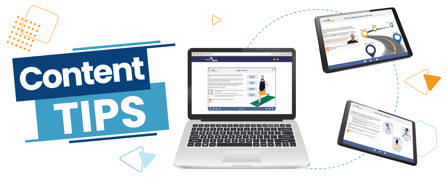 Content tips, laptop, and floating tablets