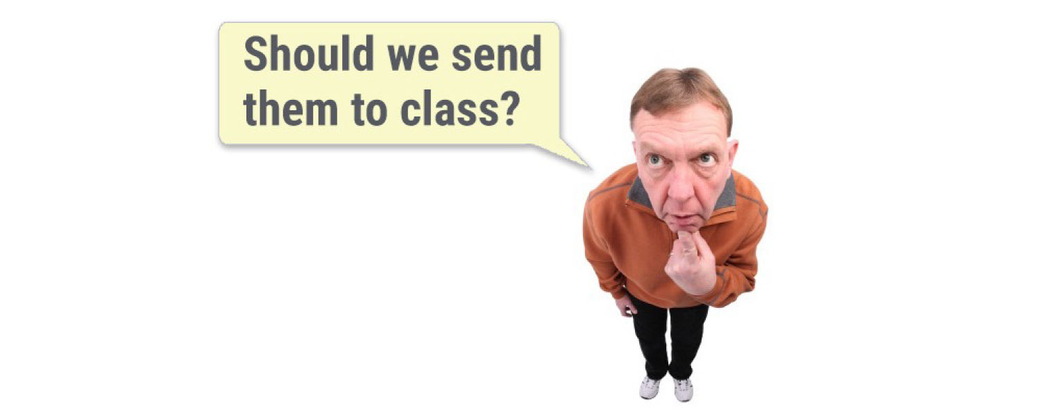 Man asking 'should we send them to class?'