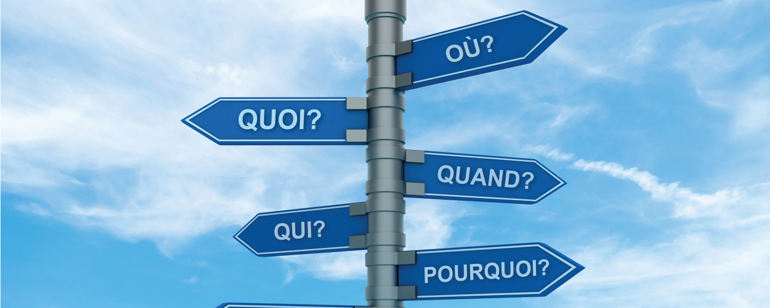 Panneaux de direction avec des questions et le ciel en arrière-plan