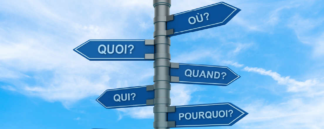 Panneaux de direction avec des questions et le ciel en arrière-plan