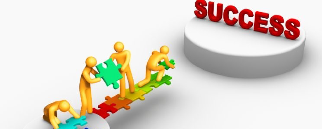 Stickmen building a puzzle towards success