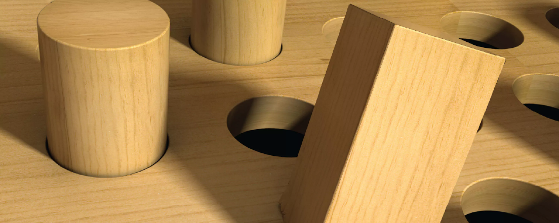 A square peg that is damaged from being forced into a round hole