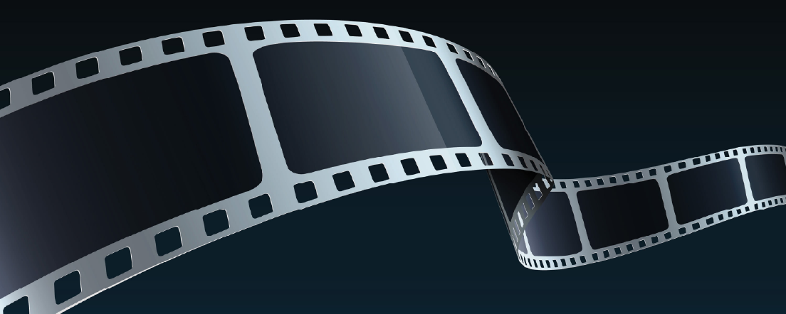 Bout de pellicule de film en 3D sur fond bleu