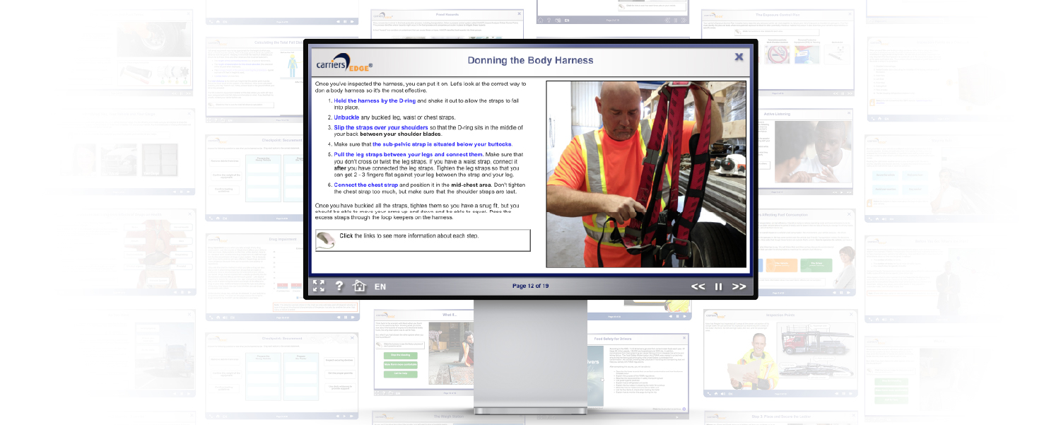 Slips and trips course on a monitor screen