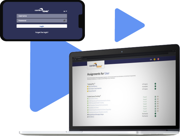 Mobile and laptop screen displaying website in front of play button icons