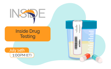 Inside Drug Testing title and an image of a urine sample bottle