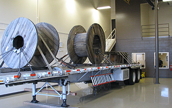 Large spools on a trailer