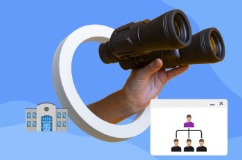 Person holding binoculars and people management icons